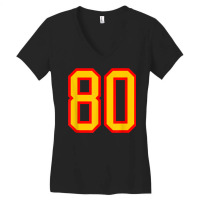 Number #80 Red Yellow Sports Jersey Birthday Lucky Number 80 Women's V-neck T-shirt | Artistshot