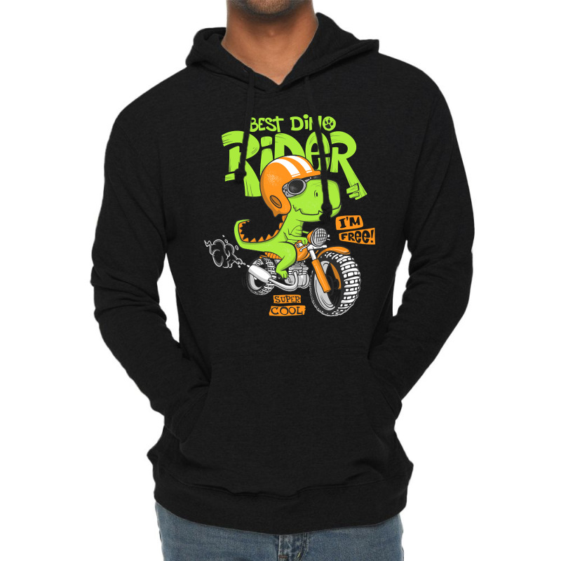 Dinosaur Riding Motorbike, Dinosaur Riding Motorbike Art, Dinosaur Rid Lightweight Hoodie | Artistshot