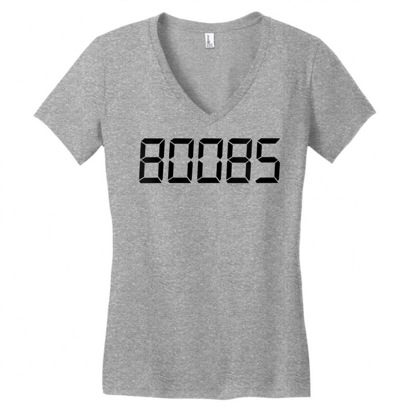 Womens 80085 = Boobs Maths Calculator Trick   Black Text V Neck T Shir Women's V-Neck T-Shirt by ardylanda | Artistshot