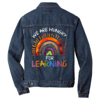 Womens We Are Hungry For Learning Rainbow Caterpillar Teacher V Neck T Men Denim Jacket | Artistshot