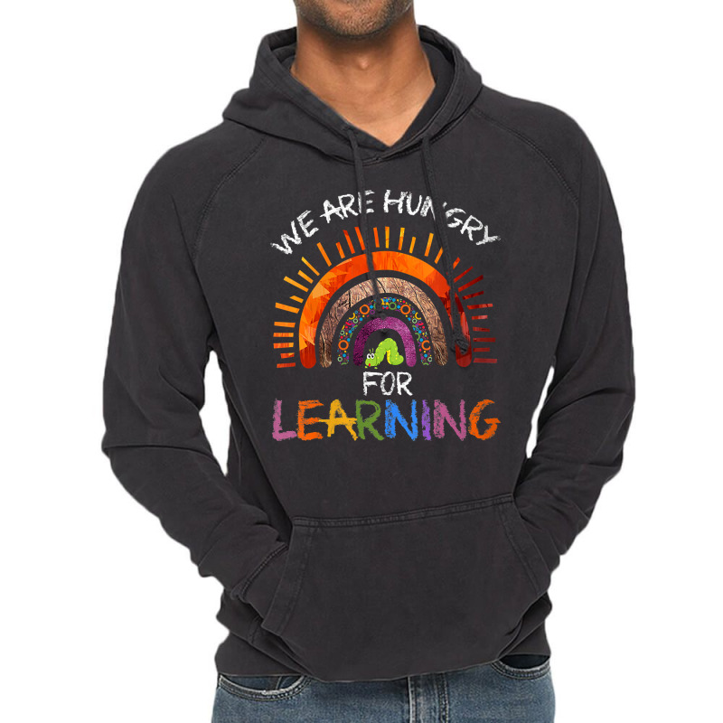 Womens We Are Hungry For Learning Rainbow Caterpillar Teacher V Neck T Vintage Hoodie | Artistshot