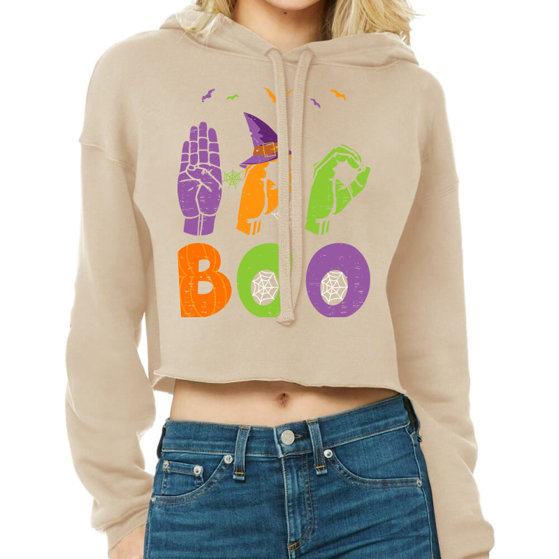 Boo Hands American Sign Language Pride Asl Halloween Long Sleeve T Shi Cropped Hoodie by cm-arts | Artistshot