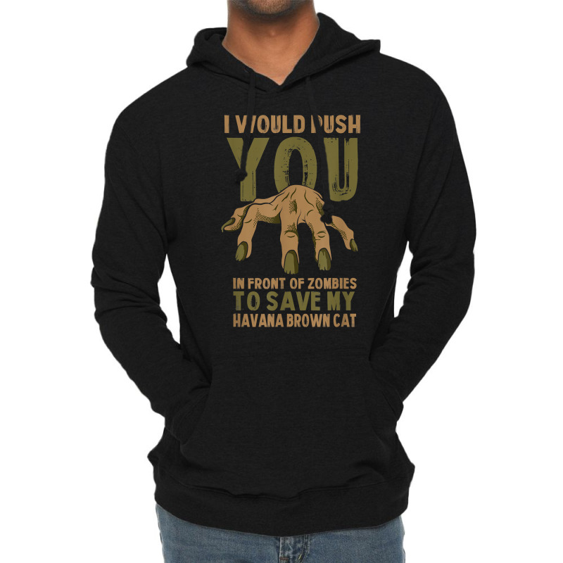 Push You In Zombies To Save My Havana Brown Cat Funny T Shirt Lightweight Hoodie | Artistshot