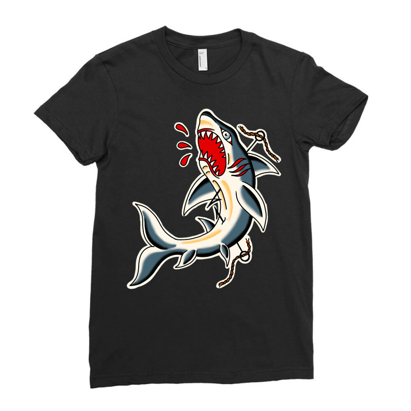 Shark Traditional, Shark Traditional Vintage, Shark Traditional Art, S Ladies Fitted T-Shirt by SHUTREI55 | Artistshot