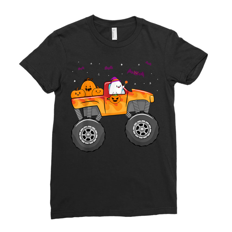 Funny Halloween Ghost Monster Truck Cute Bats Pumpkin Candy Ladies Fitted T-Shirt by Outpost | Artistshot