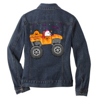 Funny Halloween Ghost Monster Truck Cute Bats Pumpkin Candy Ladies Denim Jacket | Artistshot