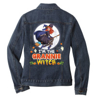 I'm The Grannie Witch Halloween Flying Broom Moon Ghost Ladies Denim Jacket | Artistshot