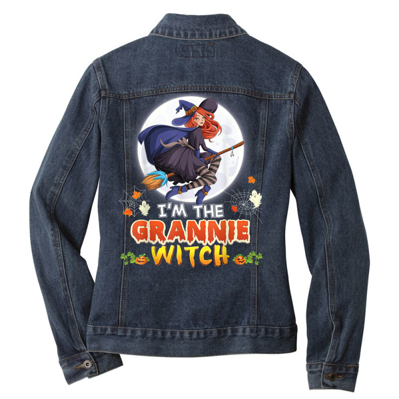 I'm The Grannie Witch Halloween Flying Broom Moon Ghost Ladies Denim Jacket by Queens | Artistshot