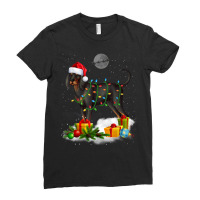 Funny Black And Tan Coonhound Dog Christmas Lights Santa Ladies Fitted T-shirt | Artistshot