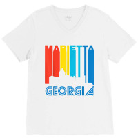 Retro 1970's Style Marietta Georgia Skyline T Shirt V-neck Tee | Artistshot