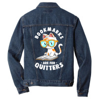 Bookmarks Are For Quitters Cute Nerdy Kitty Bookworm Gift T Shirt Men Denim Jacket | Artistshot