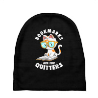 Bookmarks Are For Quitters Cute Nerdy Kitty Bookworm Gift T Shirt Baby Beanies | Artistshot