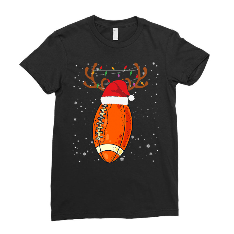 Football Funny Football Reindeer Santa Hat Christmas Holiday 142 Ladies Fitted T-Shirt by coolquirrell | Artistshot