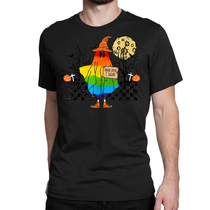 Hitchhiking Ghost Lgbtq Halloween Spooky Season Coming Out Classic T-shirt by Bewitch | Artistshot