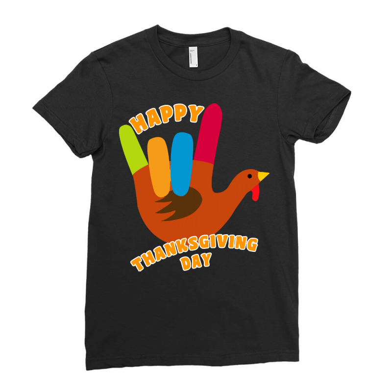 American Sign Language Turkey Happy Thanksgiving T  Shirt Ladies Fitted T-Shirt by whistlerobust | Artistshot