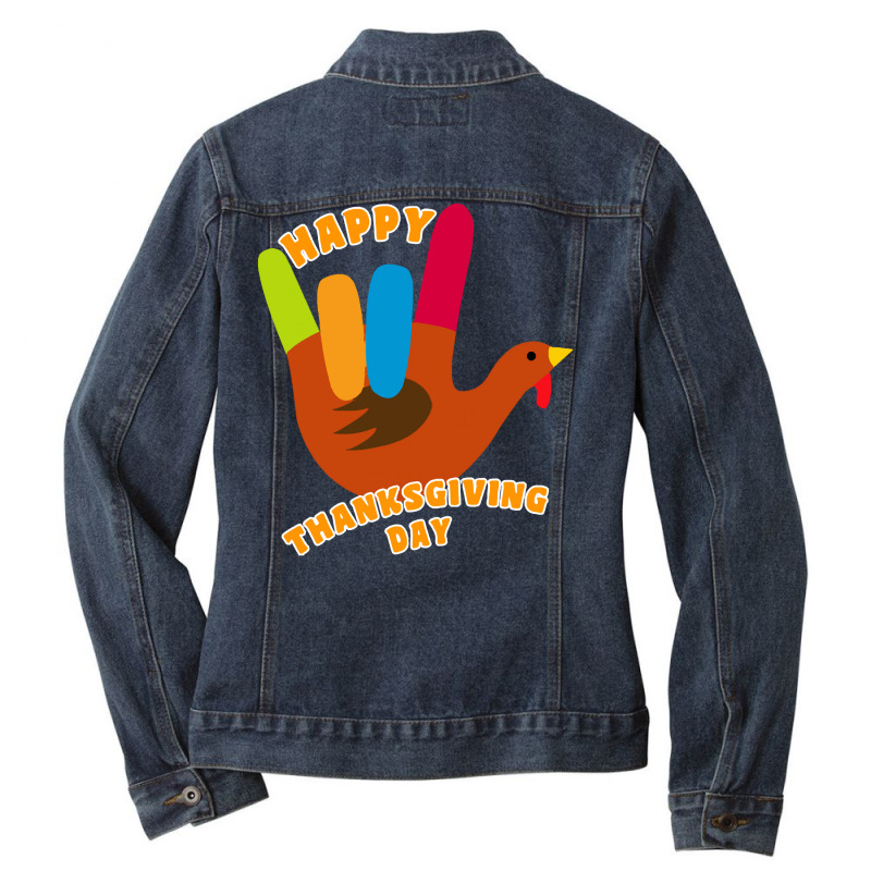 American Sign Language Turkey Happy Thanksgiving T  Shirt Ladies Denim Jacket by whistlerobust | Artistshot