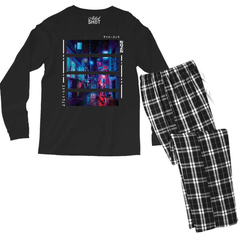 Japanese Cyberpunk Futuristic Streetwear Synthwave Aesthetic Men's Long Sleeve Pajama Set by Bewitch | Artistshot