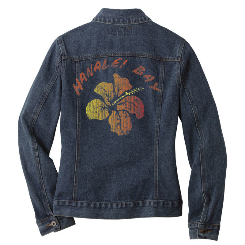 Hanalei Bay Kaua'i Island Hawaiian Beach Vintage Retro Surf T Shirt Ladies Denim Jacket by cm-arts | Artistshot