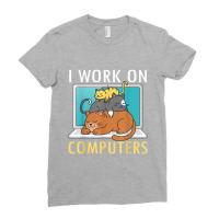 Funny I Work On Computers Cat Shirt Funny Computer Cat Lover Copy Ladies Fitted T-shirt | Artistshot