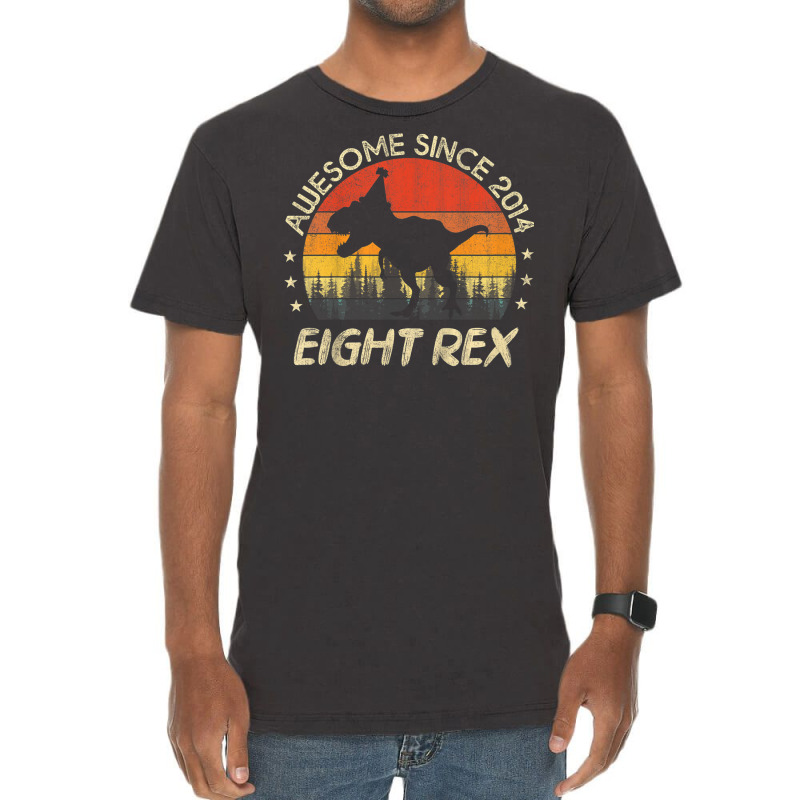 Kids 8 Year Old Gifts Eight Rex 8th Birthday Eighth Dinosaur Vintage T-shirt | Artistshot