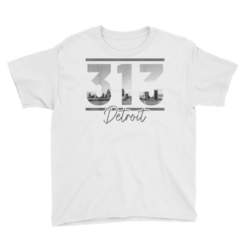 Detroit 313 Area Code Skyline Michigan Vintage T Shirt Youth Tee by cm-arts | Artistshot