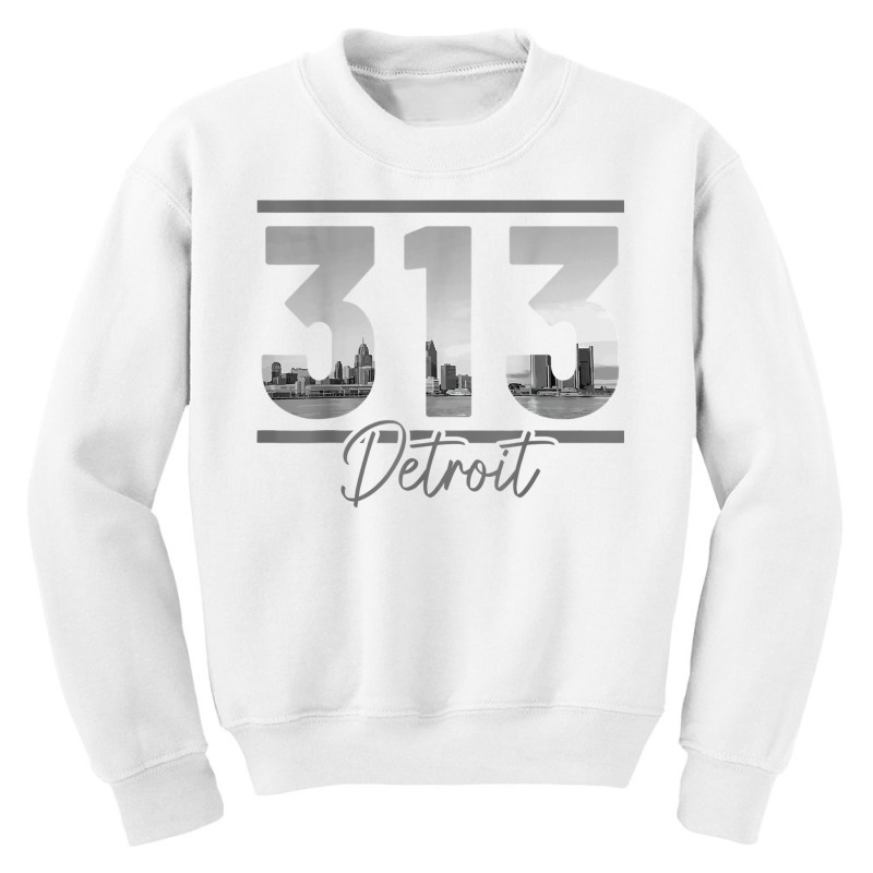 Detroit 313 Area Code Skyline Michigan Vintage T Shirt Youth Sweatshirt by cm-arts | Artistshot