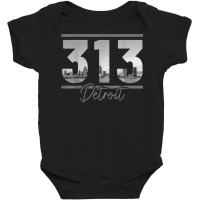 Detroit 313 Area Code Skyline Michigan Vintage T Shirt Baby Bodysuit | Artistshot