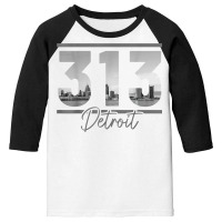 Detroit 313 Area Code Skyline Michigan Vintage T Shirt Youth 3/4 Sleeve | Artistshot