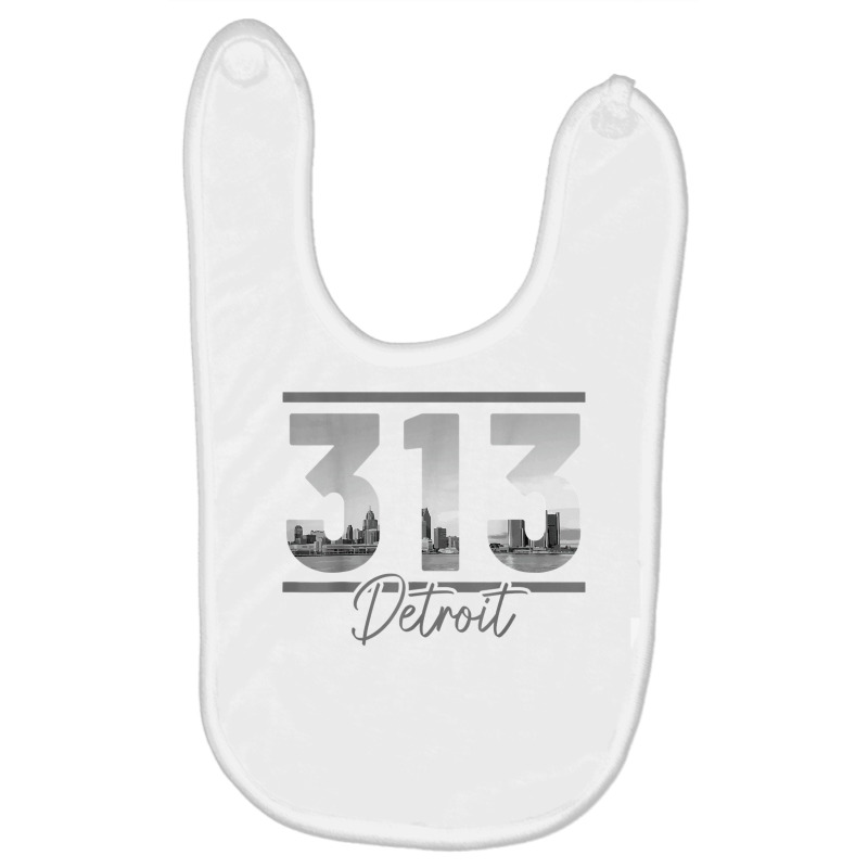 Detroit 313 Area Code Skyline Michigan Vintage T Shirt Baby Bibs by cm-arts | Artistshot