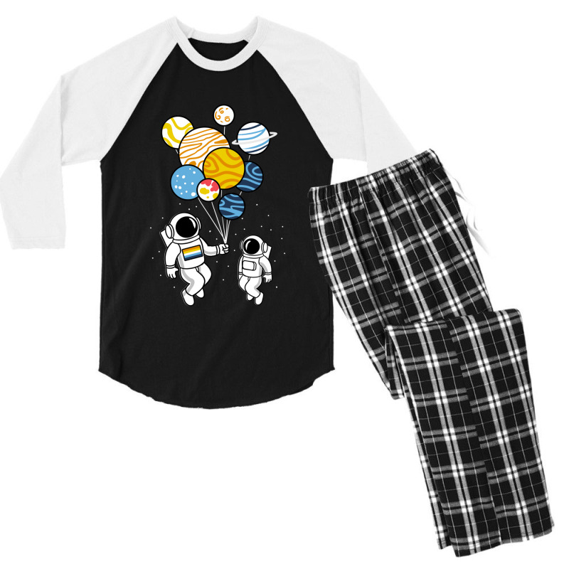 Astronaut Holding Aroace Balloons Men's 3/4 Sleeve Pajama Set | Artistshot