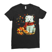 Samoyed Fall Scarf   Dogs Autumn Leaves Ladies Fitted T-shirt | Artistshot