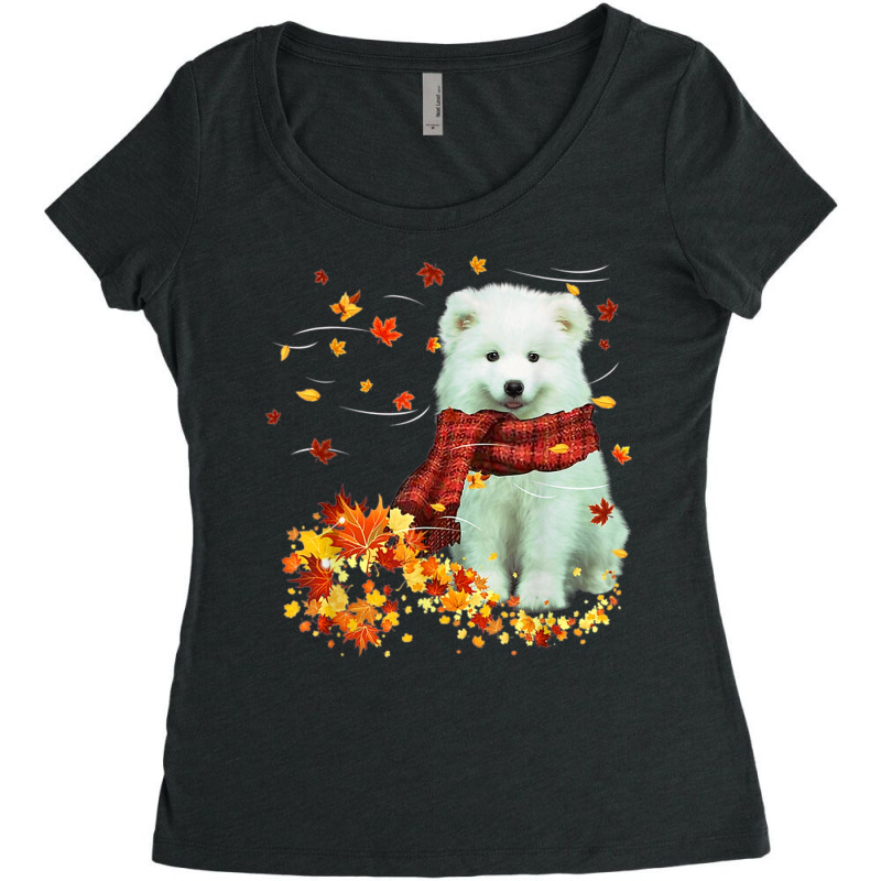 Samoyed Fall Scarf   Dogs Autumn Leaves Women's Triblend Scoop T-shirt by Fashzilla | Artistshot