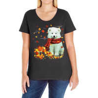 Samoyed Fall Scarf   Dogs Autumn Leaves Ladies Curvy T-shirt | Artistshot