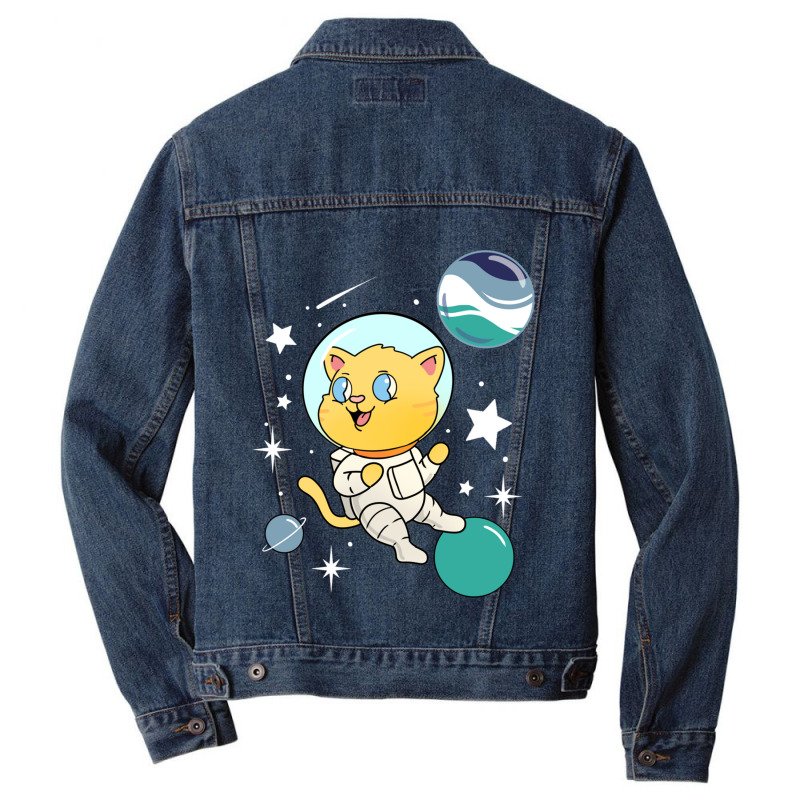 Cat In Space Oriented Aroace Pride Men Denim Jacket | Artistshot