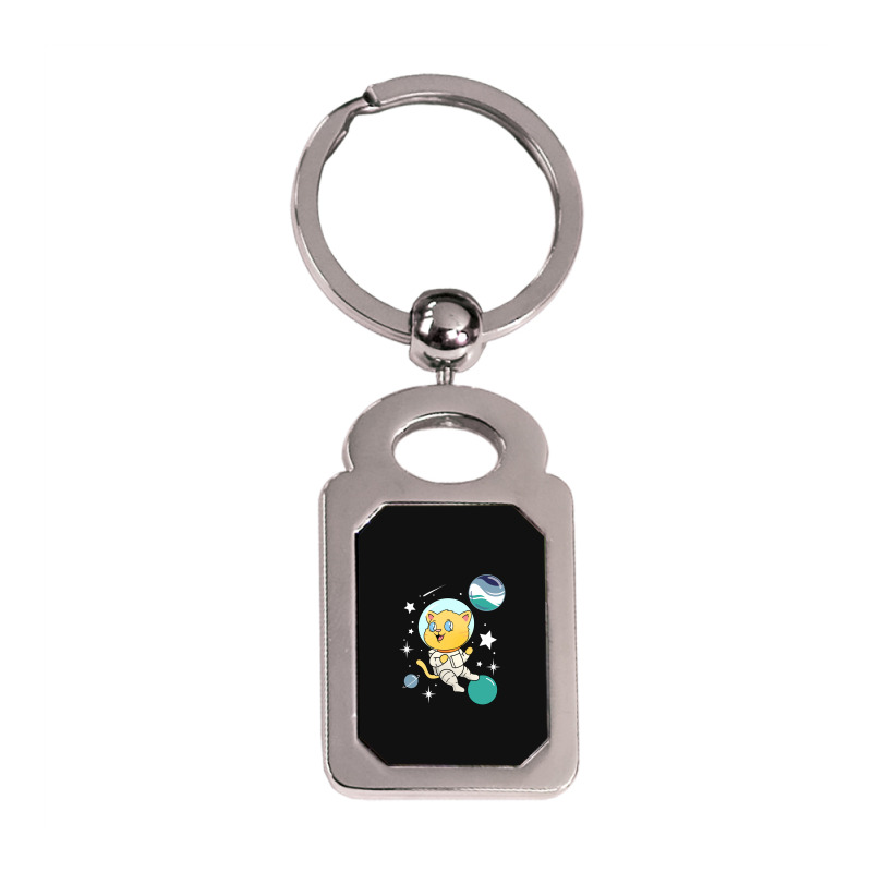 Cat In Space Oriented Aroace Pride Silver Rectangle Keychain | Artistshot