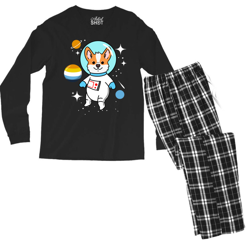 Corgi Space Aroace Pride Men's Long Sleeve Pajama Set | Artistshot