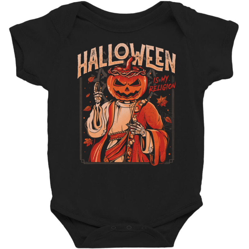 Halloween Is My Religion - Pumpkin Skull Gift Baby Bodysuit by cm-arts | Artistshot