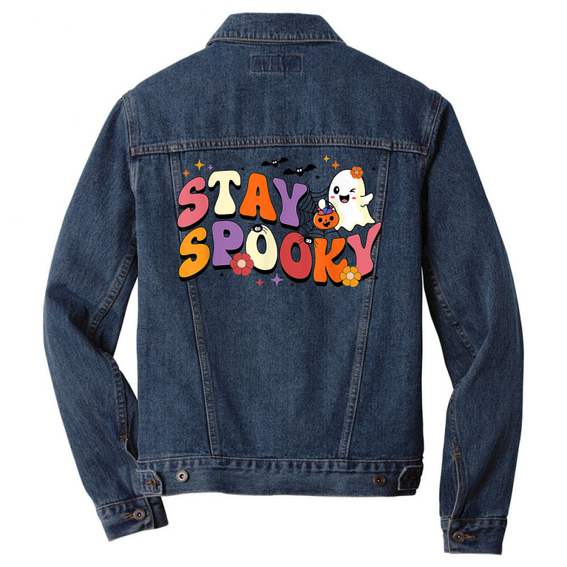 Stay Spooky Cute Ghost Pumpkin Groovy Halloween Women Men Men Denim Jacket by Fashlaza | Artistshot