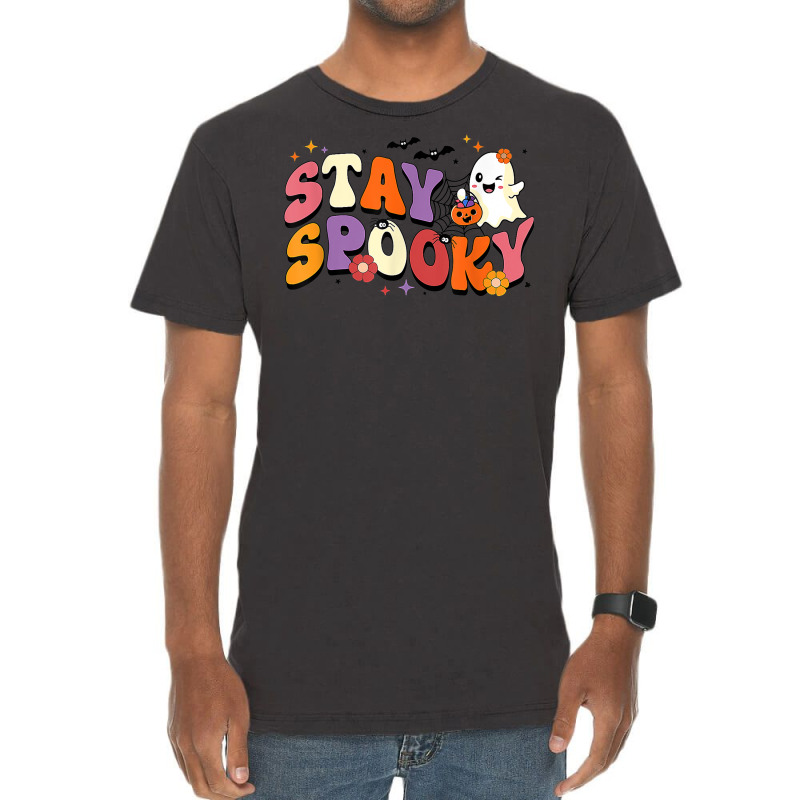 Stay Spooky Cute Ghost Pumpkin Groovy Halloween Women Men Vintage T-Shirt by Fashlaza | Artistshot