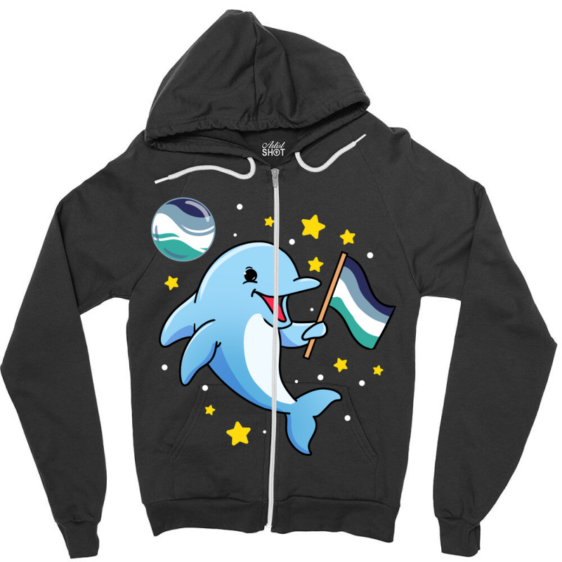 Dolphin In Space Oriented Aroace Zipper Hoodie | Artistshot