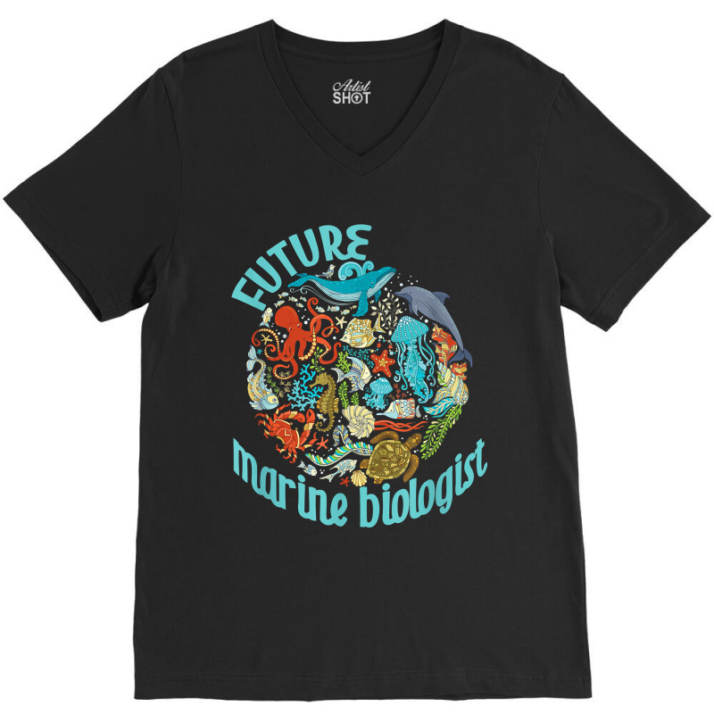 Future Marine Biologist Ocean Life Drawing Whale Octopus V-neck Tee | Artistshot