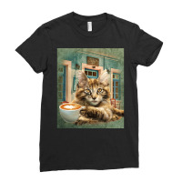 Maine Coon Cat, Maine Coon Cat Art, Maine Coon Cat Painting, Maine Coo Ladies Fitted T-shirt | Artistshot