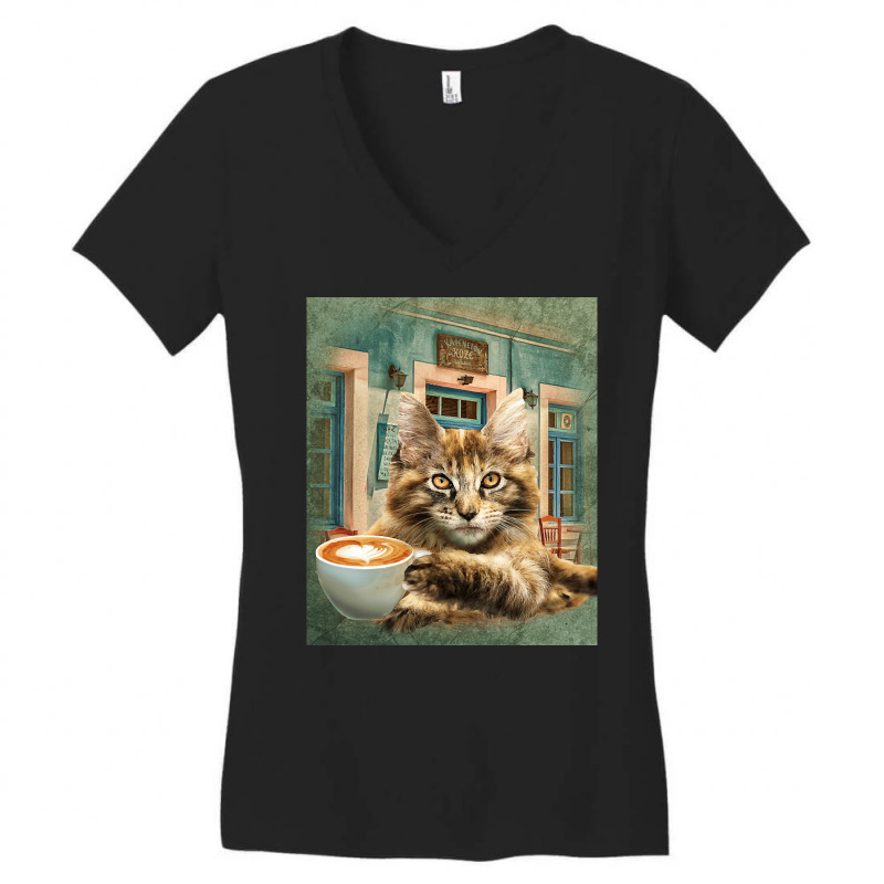 Maine Coon Cat, Maine Coon Cat Art, Maine Coon Cat Painting, Maine Coo Women's V-Neck T-Shirt by cm-arts | Artistshot