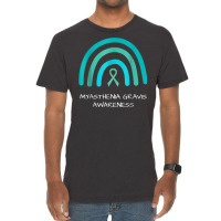 Teal Rainbow Ribbon Myasthenia Gravis Awareness Support Vintage T-shirt | Artistshot