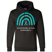 Teal Rainbow Ribbon Myasthenia Gravis Awareness Support Champion Hoodie | Artistshot