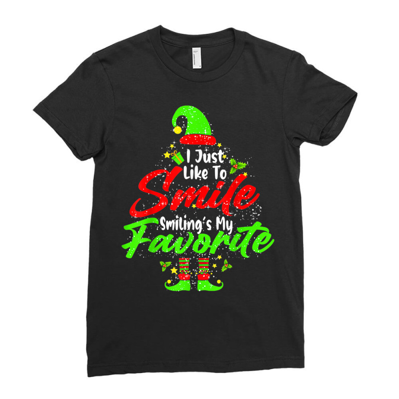 Smiling Is My Favorite Cute Christmas Elf Matching Family Ladies Fitted T-Shirt by Queens | Artistshot