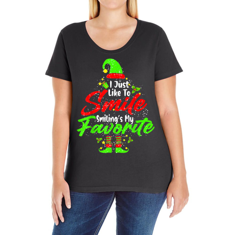 Smiling Is My Favorite Cute Christmas Elf Matching Family Ladies Curvy T-Shirt by Queens | Artistshot