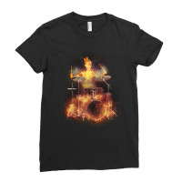 Flaming Skeleton Drummer Set 1, Flaming Skeleton Drummer Set 1 Art, Fl Ladies Fitted T-shirt | Artistshot