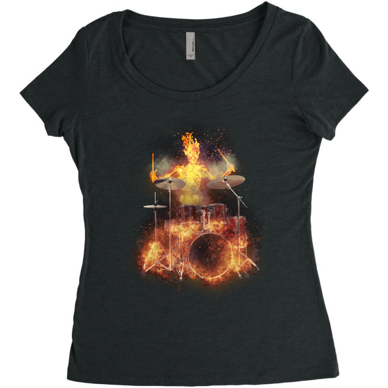 Flaming Skeleton Drummer Set 1, Flaming Skeleton Drummer Set 1 Art, Fl Women's Triblend Scoop T-shirt | Artistshot