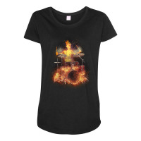 Flaming Skeleton Drummer Set 1, Flaming Skeleton Drummer Set 1 Art, Fl Maternity Scoop Neck T-shirt | Artistshot